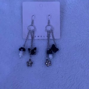 Cute mushroom, butterfly, and flower earrings